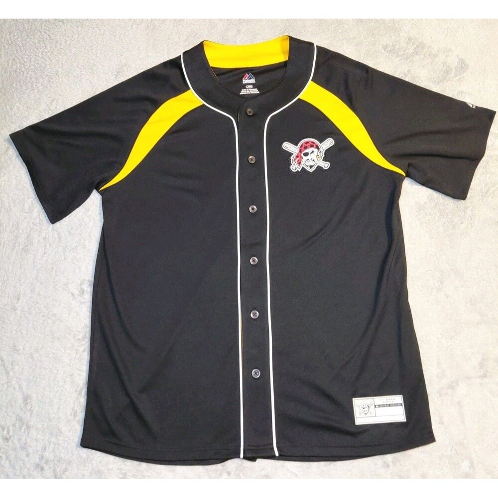 Pittsburgh Pirates Jersey Mens Large Black Gold MLB Baseball Majestic CoolBase